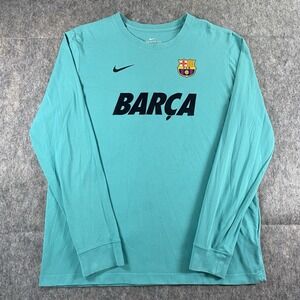 Nike FC Barcelona Long Sleeve Shirt Large Champions League Teal Soccer‎ Futbol